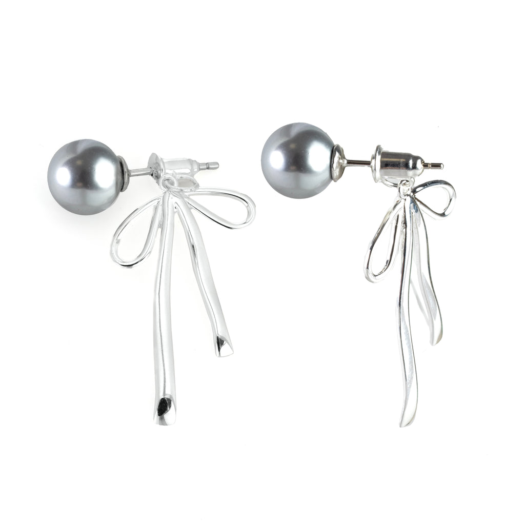 Moonlit Petal - Pearl Bow Drop Earrings