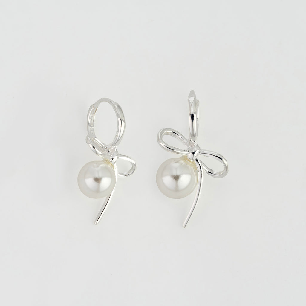 Silken Echo - Bow Pearl Earrings in Sterling Silver