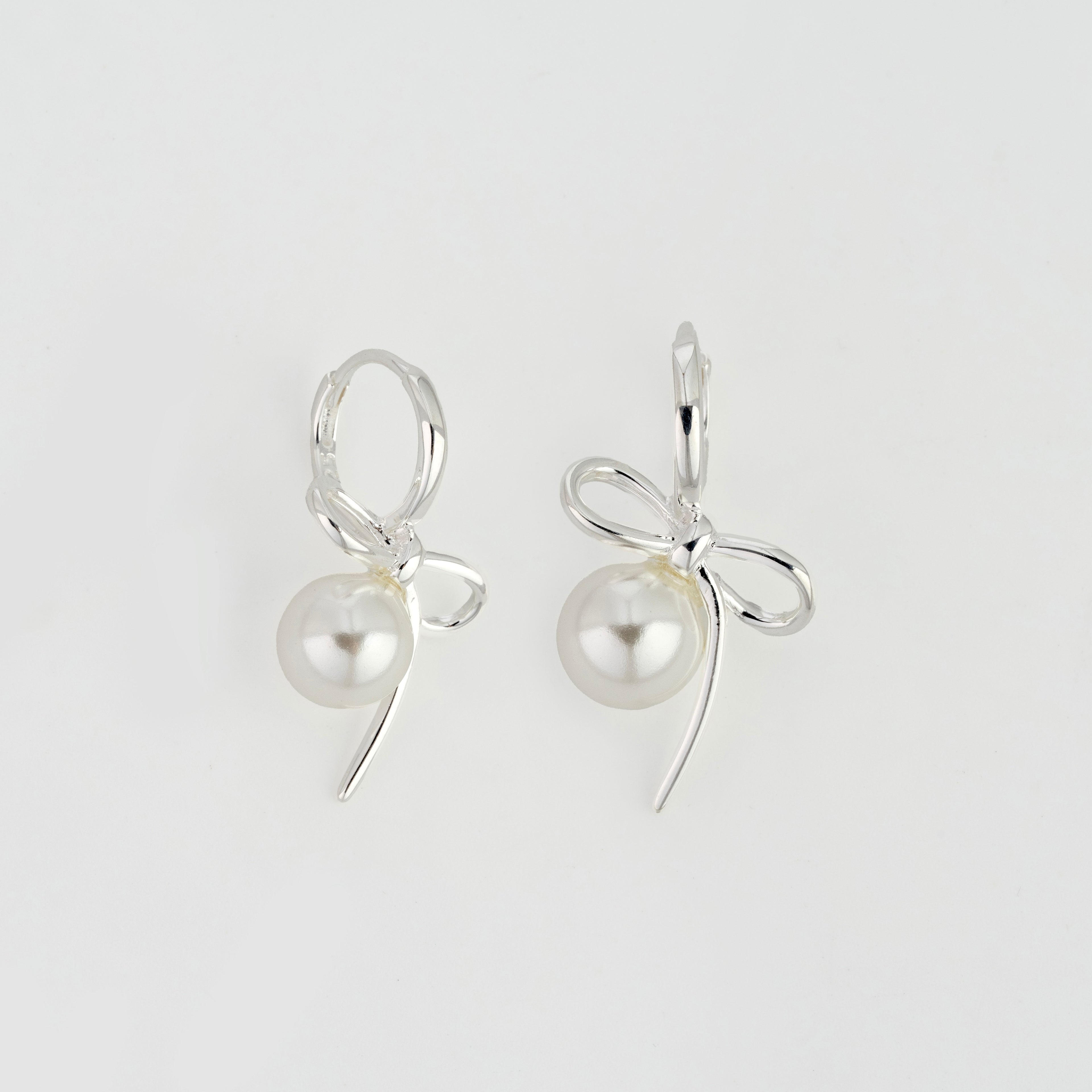 Silken Echo - Bow Pearl Earrings in Sterling Silver