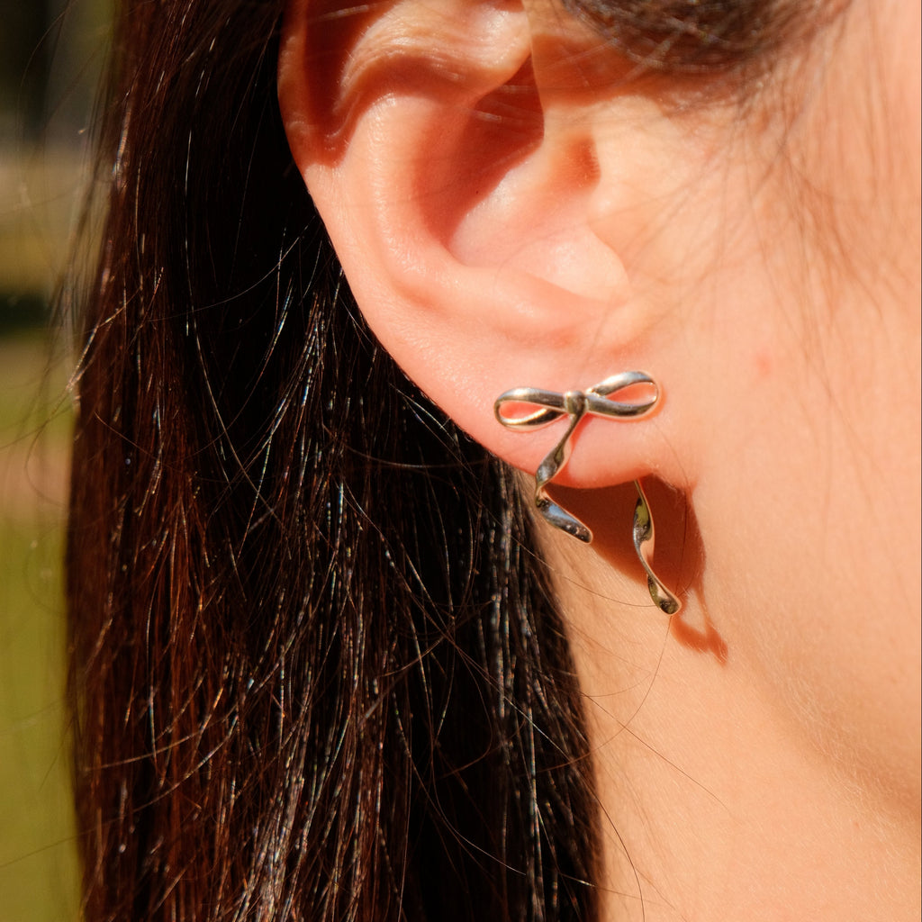 Tied Apart - Twisted Sterling Silver Bow Earrings