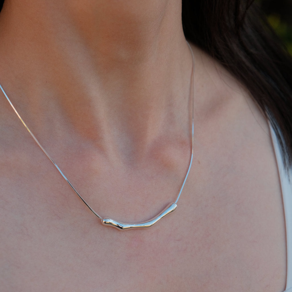 Liquid Line - Sculptural Curve Silver Necklace