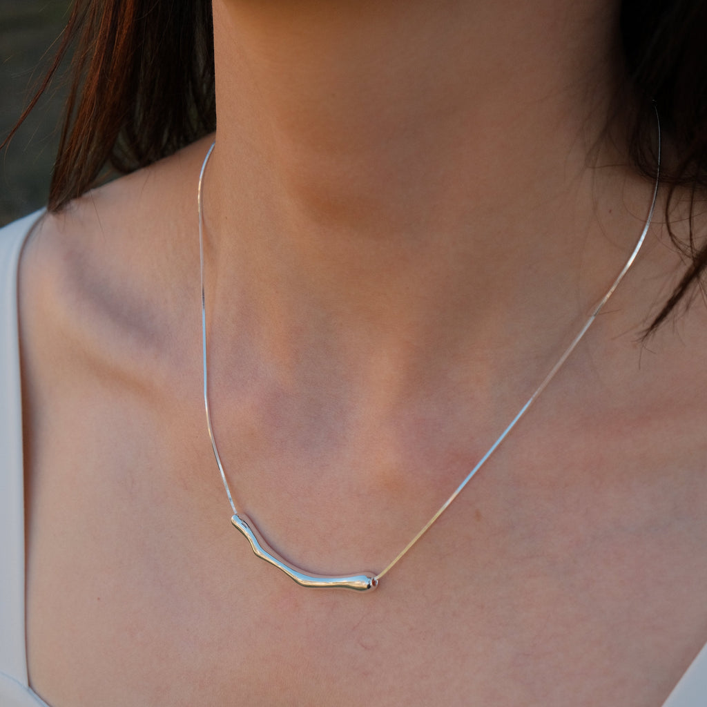 Liquid Line - Sculptural Curve Silver Necklace