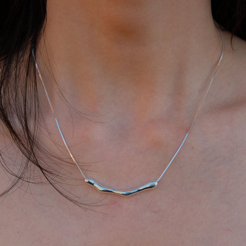 Liquid Line - Sculptural Curve Silver Necklace