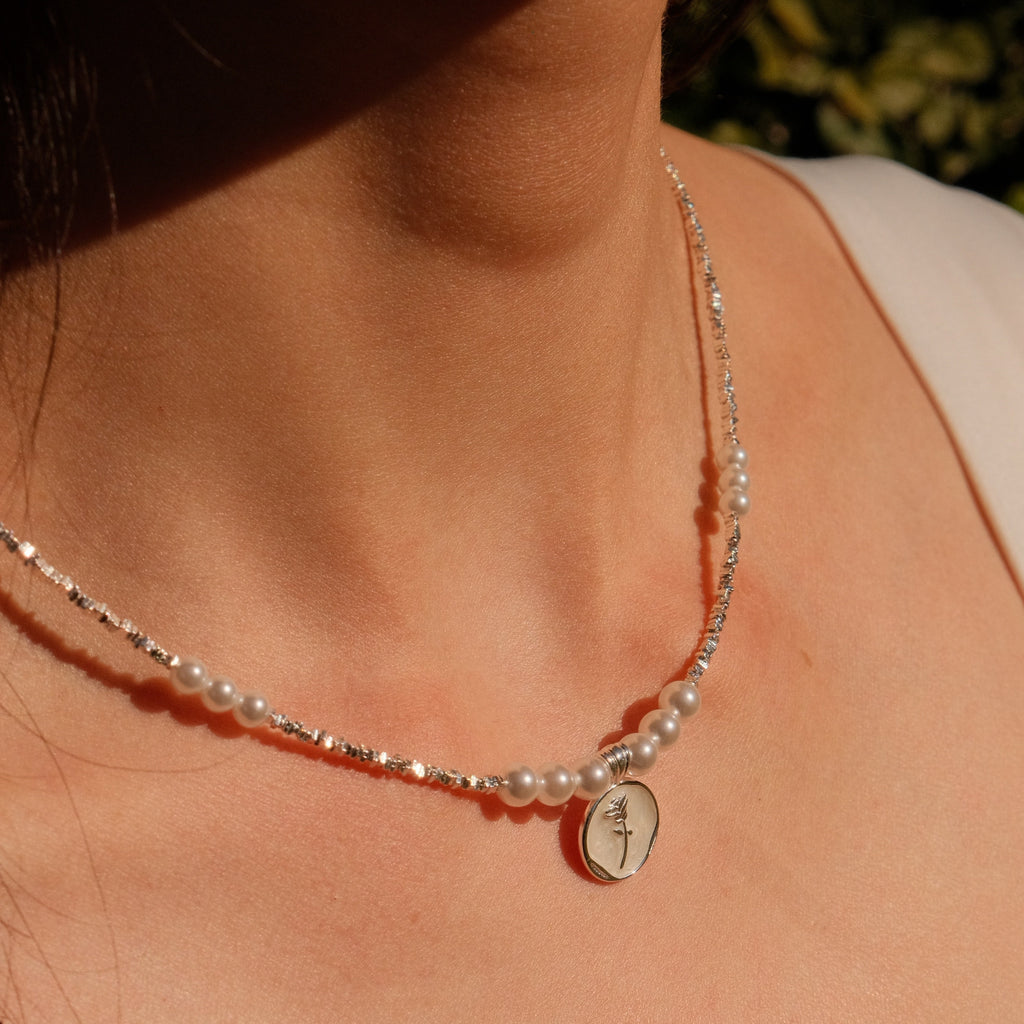Time Comes in Roses - Pearl & Silver Rose Necklace