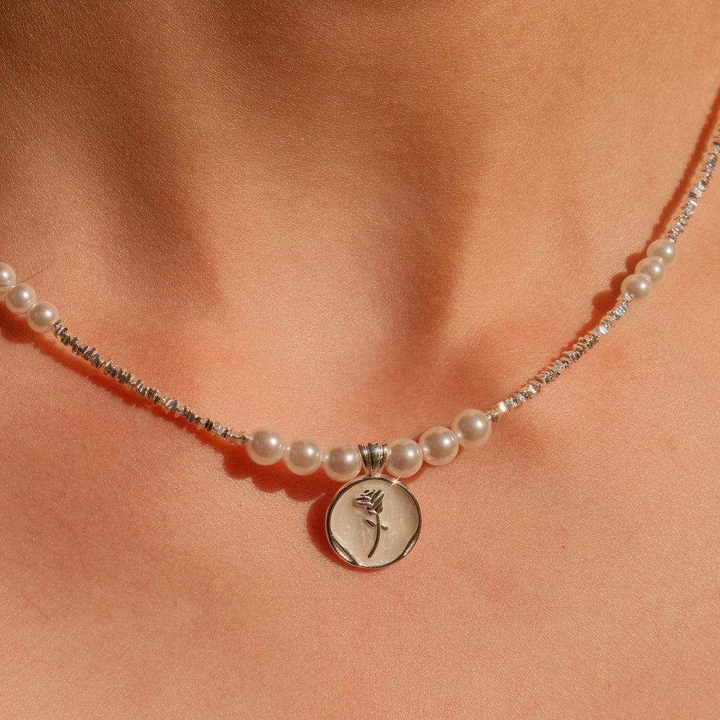 Time Comes in Roses - Pearl & Silver Rose Necklace