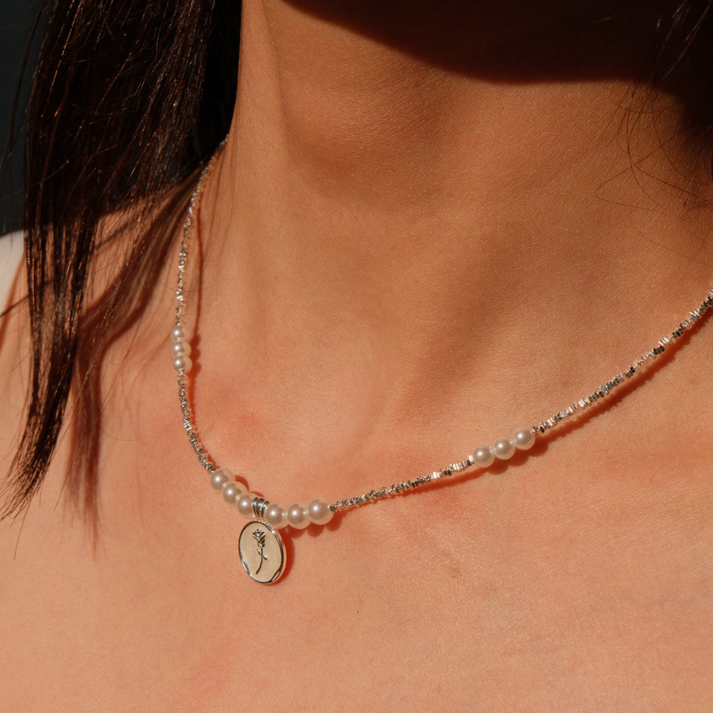 Time Comes in Roses - Pearl & Silver Rose Necklace